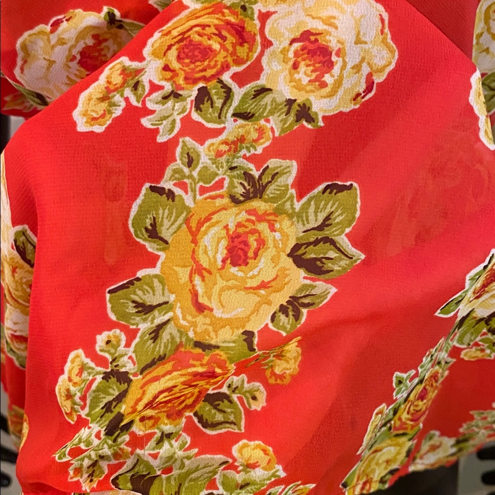 Forever 21 Red Floral Print Sheer Top - Picture 9 of 10
